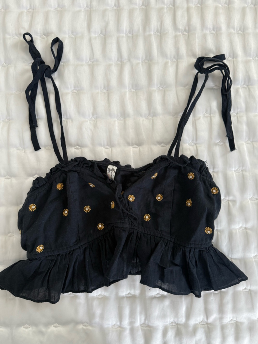 Free People Tie-Strap Top with Gold Daisy Embroidery